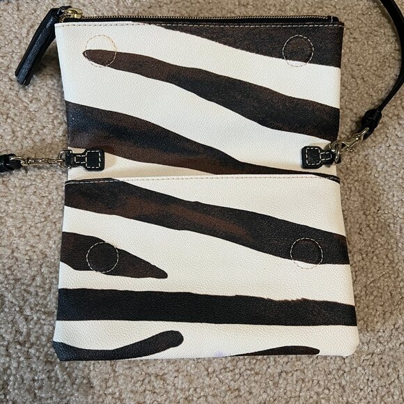 Dooney and Bourke Serengeti Foldover Zip Crossbody, Zebra/Black - Picture 5 of 8
